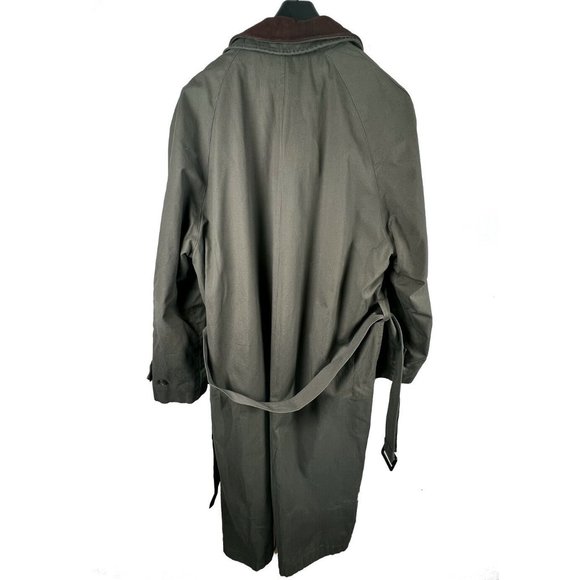JOS. A. BANK Rainwear Mens 42L Trench Coat Olive Green Zip Liner Leather Collar - Picture 2 of 5